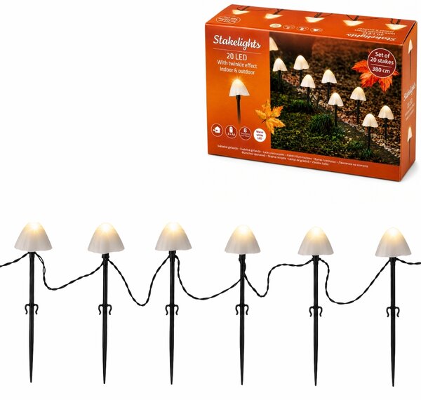 Ogrodowe lampki LED MUSHROOMS 20 szt., 380 cm