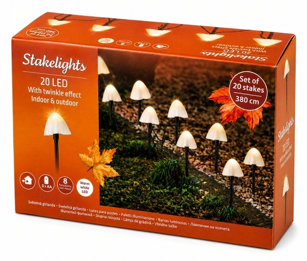 Ogrodowe lampki LED MUSHROOMS 20 szt., 380 cm