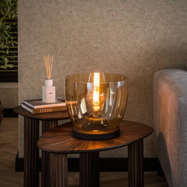 ZIJLSTRA Lampa stołowa Kopje, kremowy / amber, salon / jadalnia, szkło, nowoczesny