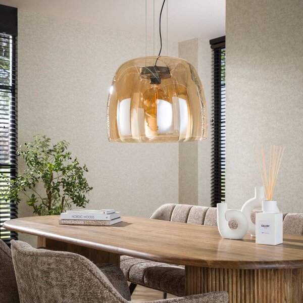 ZIJLSTRA Lampa wisząca szklana Philippa, możliwość ściemniania, kremowy / amber, salon / jadalnia, szkło, nowoczesny