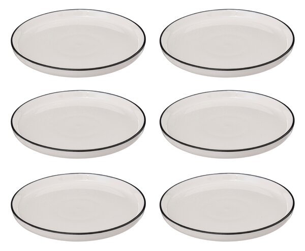 Talerze deserowe porcelanowe ALIX, czarna obwódka, 6 sztuk x Ø 20 cm