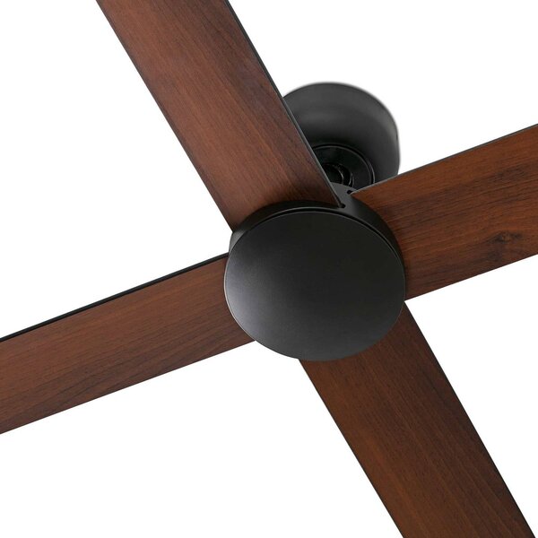 FARO BARCELONA Wentylator sufitowy Rudder, silnik DC, cichy, Ø 132 cm, drewno Rudder, czarny, salon / jadalnia, drewno, nowoczesny