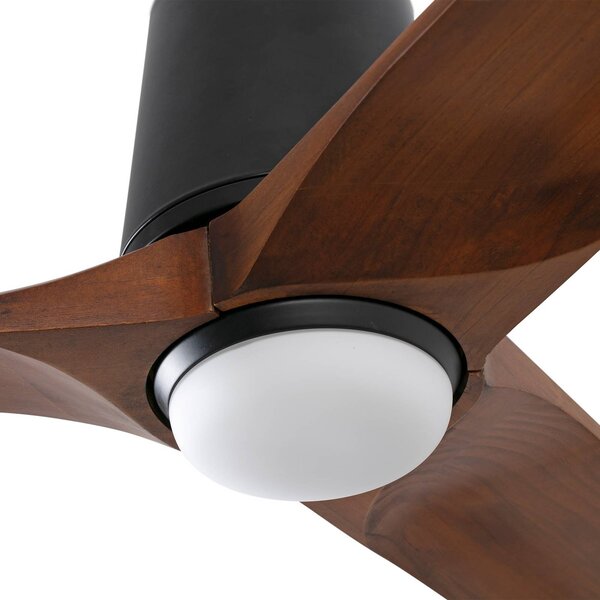 FARO BARCELONA Wentylator LED Heywood L, Ø132 cm, czarny/w kolorze drewna, DC, CCT możliwość ściemniania, ciemne drewno, salon / jadalnia, drewno, nowoczesny