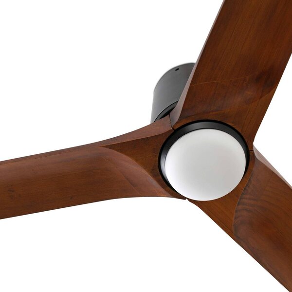 FARO BARCELONA Wentylator LED Heywood L, Ø132 cm, czarny/w kolorze drewna, DC, CCT możliwość ściemniania, ciemne drewno, salon / jadalnia, drewno, nowoczesny