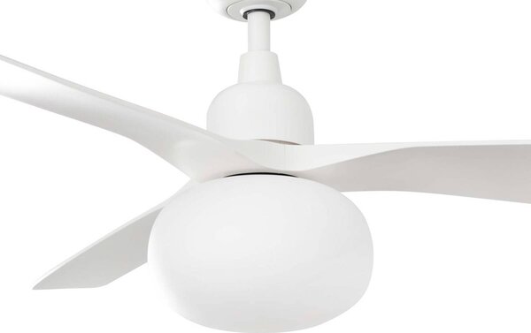 FARO BARCELONA Wentylator sufitowy z lampą Outwood, biały, DC, cichy, Ø150cm możliwość ściemniania, salon / jadalnia, tworzywo sztuczne, nowoczesny