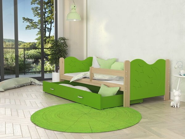 Zielone łóżko dziecięce drewniane z materacem