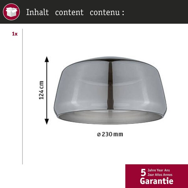 Paulmann URail Klosz Neila 2Easy, Ø 23 cm, szkło dymione 2Easy, aluminiowy / szary / cynkowy, salon / jadalnia, szkło, nowoczesny