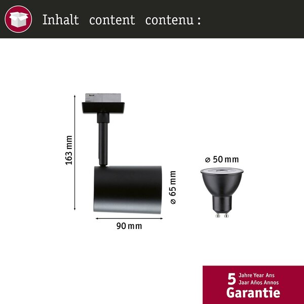 Paulmann URail Spot LED Luxe Zigbee czarny matowy GU10 Zigbee, możliwość ściemniania, czarny, salon / jadalnia, tworzywo sztuczne, nowoczesny
