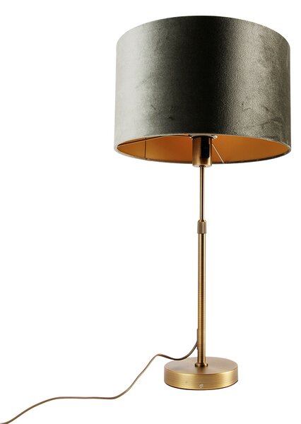 Lampa stołowa brązowa z zielonym aksamitnym abażurem 35 cm - Parte