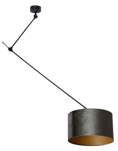 Lampa wisząca czarna z zielonym aksamitnym kloszem 35 cm - Blitz