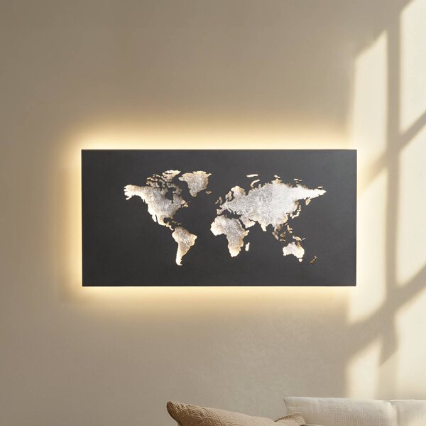 Kinkiet LED World Lucande, czarny, salon / jadalnia, metal, nowoczesny
