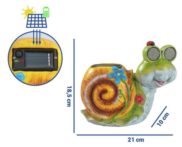 Solarna figurka ogrodowa ślimak LED, ze świecącymi oczami, 21 x 18,5 cm