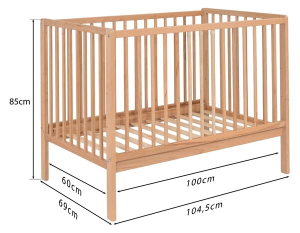 Łóżeczko dziecięce 100x60 bukowe JULIA naturalny bezbarwny + dostawka