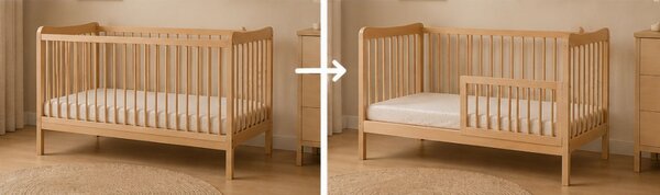 Łóżeczko dziecięce 120x60 SASHA NATURALNY + Barierka do Przebudowy