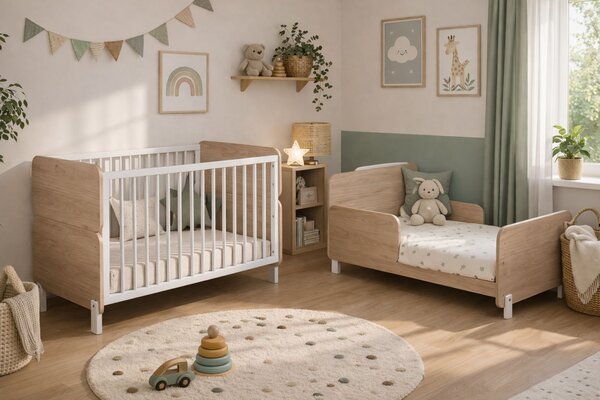 Łóżeczko Dziecięce - Tapczan 120x60 Bukowe 2w1 LYA BIALE