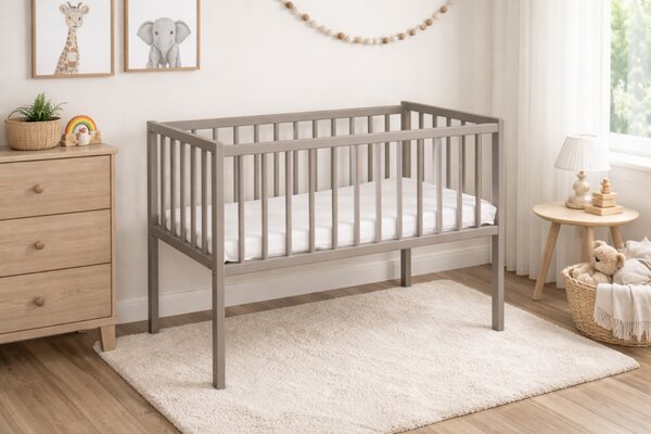 Łóżeczko dziecięce 80x40 bukowe Charlie taupe opuszczany bok + materac