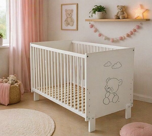 Łóżeczko dziecięce 120x60 bukowe PAULA MIS z CHMURKAMI biały