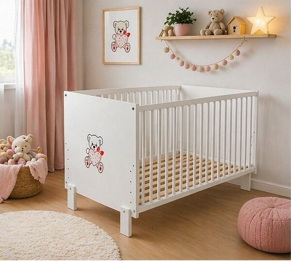 Łóżeczko dziecięce 120x60 bukowe PAULA Biala CZERWONE SERCE
