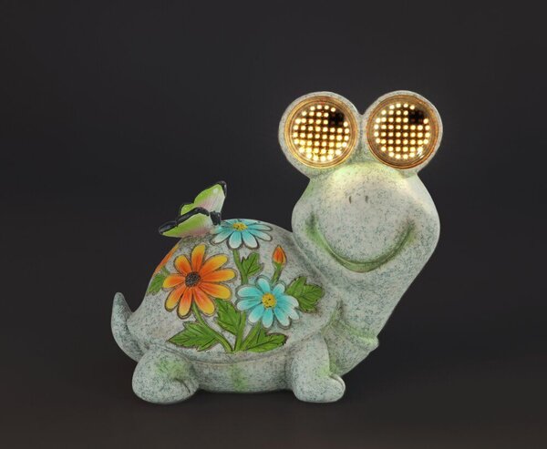 Figurka ogrodowa solarna, żółw ze świecącymi oczami LED, 17 x 20 cm