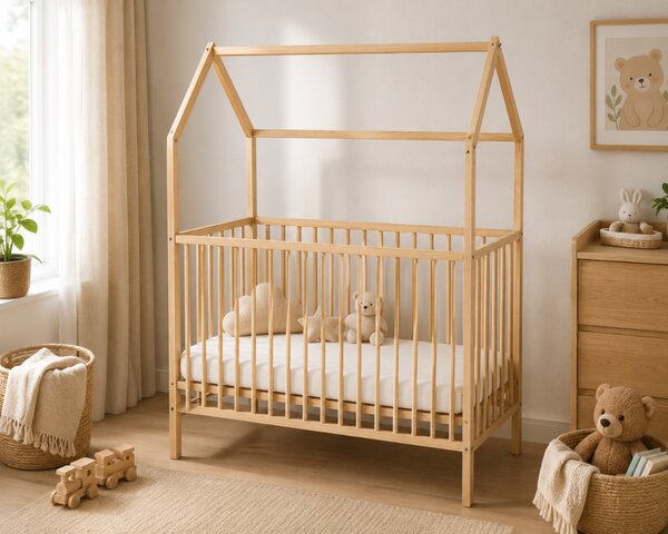 Łóżeczko Domek LEON 120 x60 Bukowe Naturalne