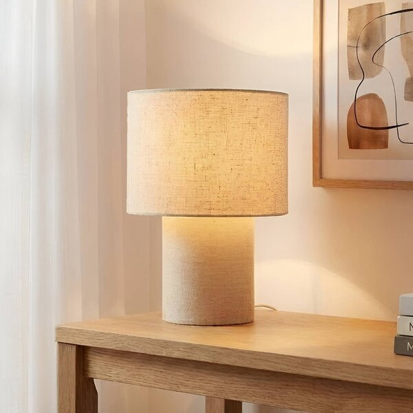 Lampa stołowa Elfie Lindby, kremowy / amber, salon / jadalnia, tkanina / materiał / jedwab, skandynawski
