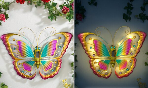 Ozdoba ogrodowa na ścianę, motyl solarny LED, 54 x 40 cm