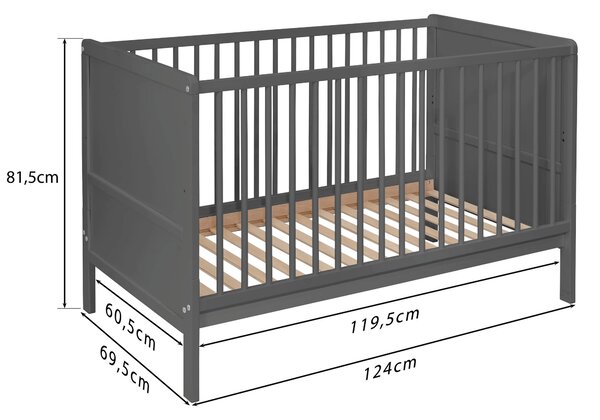 Łóżeczko Dziecięce -Tapczan 120x60 Bukowe 2w1 NELLY SZARE