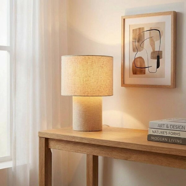 Lampa stołowa Elfie Lindby, kremowy / amber, salon / jadalnia, tkanina / materiał / jedwab, skandynawski