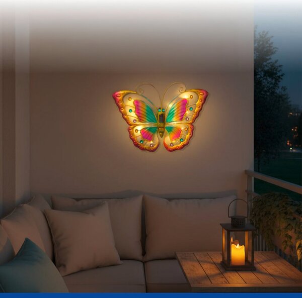 Ozdoba ogrodowa na ścianę, motyl solarny LED, 54 x 40 cm