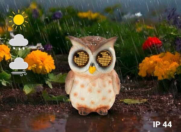 Figurka ogrodowa solarna, sowa z mrugającymi oczami LED, 13 cm