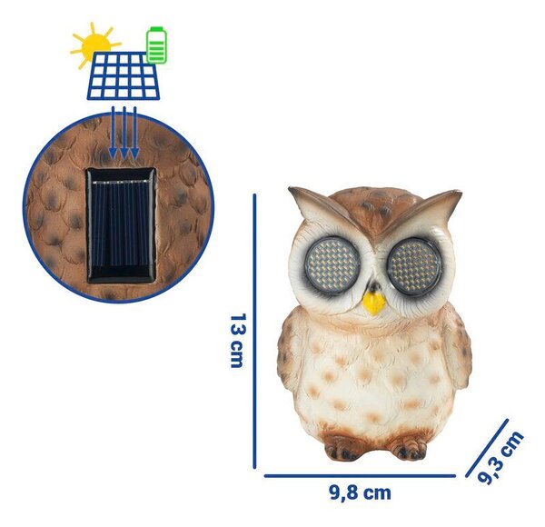 Figurka ogrodowa solarna, sowa z mrugającymi oczami LED, 13 cm