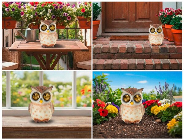 Figurka ogrodowa solarna, sowa z mrugającymi oczami LED, 13 cm
