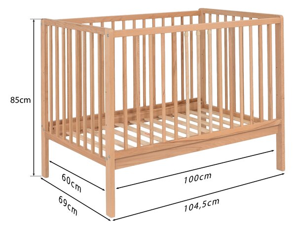 Łóżeczko dziecięce 100x60 JULIA bukowe Naturalny + materac