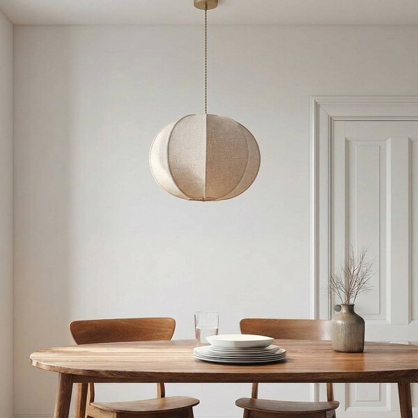 Lampa wisząca Elfie Lindby, możliwość ściemniania, kremowy / amber, salon / jadalnia, tkanina / materiał / jedwab, skandynawski