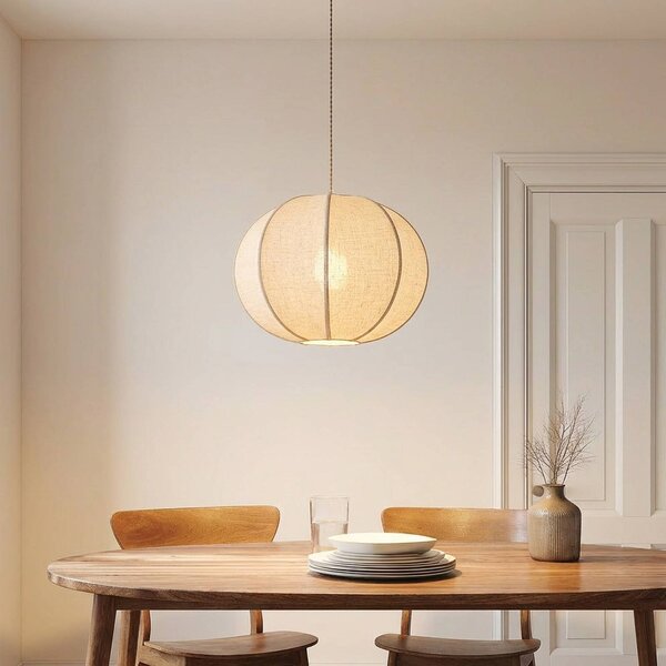 Lampa wisząca Elfie Lindby, możliwość ściemniania, kremowy / amber, salon / jadalnia, tkanina / materiał / jedwab, skandynawski