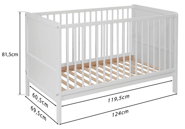 Łóżeczko Dziecięce Tapczan 120x60 Bukowe 2w1 NELLY Biale