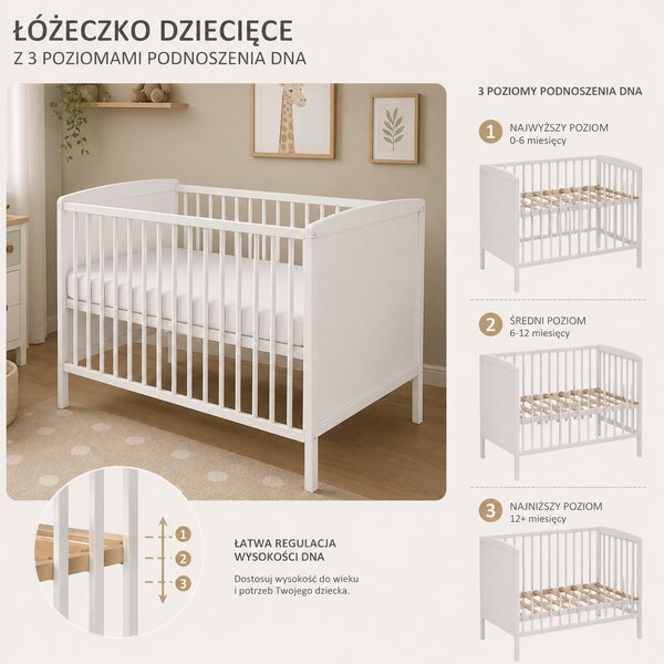 Łozeczko Bukowe 120x60 LYA 2 Biale