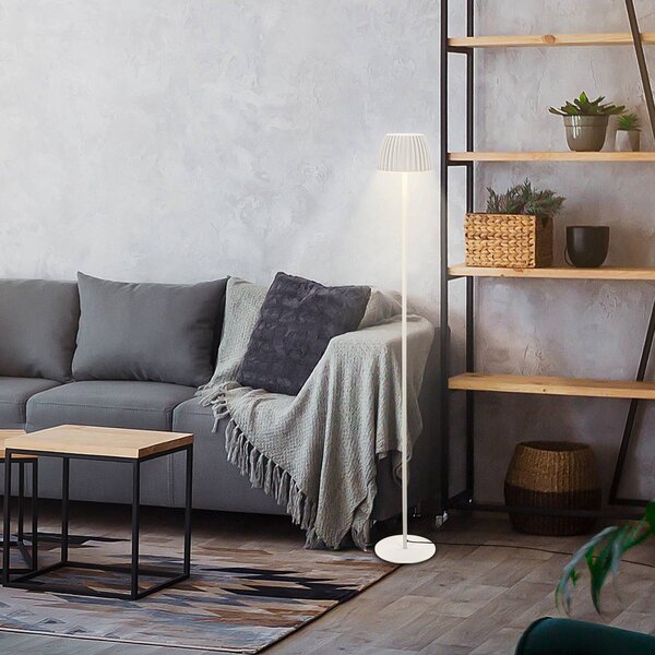 Briloner Lampa stojąca LED Loca, możliwość ściemniania, biały / opal, salon / jadalnia, metal, nowoczesny
