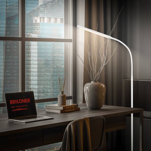 Briloner Lampa stojąca LED Mura, możliwość ściemniania, biały / opal, salon / jadalnia, tworzywo sztuczne, nowoczesny