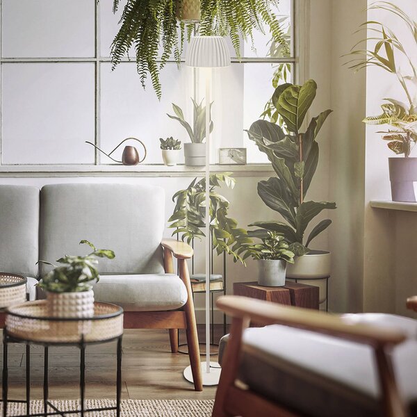 Briloner Lampa stojąca LED Loca, możliwość ściemniania, biały / opal, salon / jadalnia, metal, nowoczesny