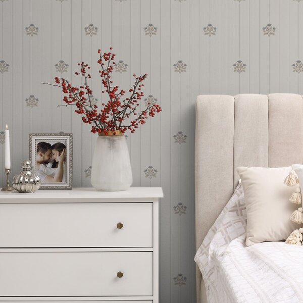 Tapety Delikatne kwiatowe ornamenty i pionowe paski, Unikalne tapety, a01282 : Uwalls.pl