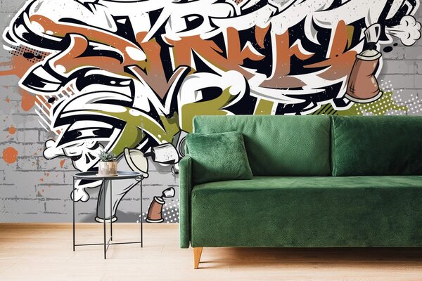 Tapeta pomarańczowy Street Art napis sprejem