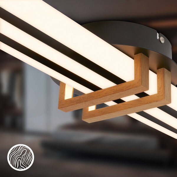 Briloner Lampa sufitowa LED Tinka, jasne drewno, salon / jadalnia, metal, nowoczesny
