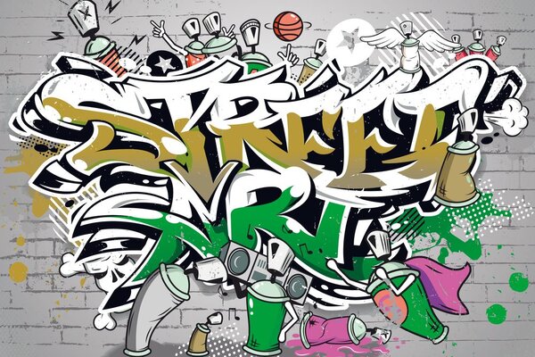 Tapeta zielony Street Art napis sprejem