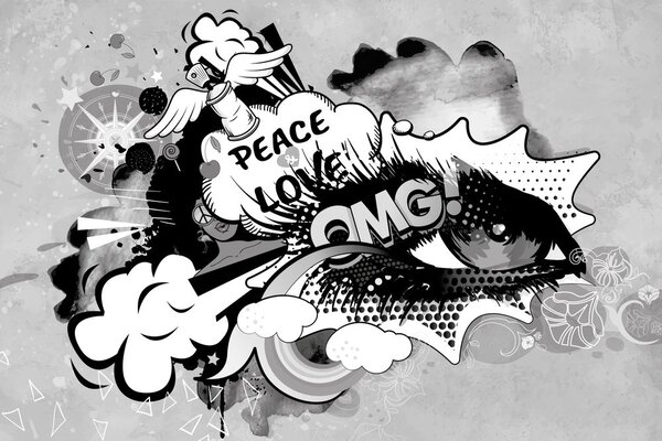 Tapeta szare graffiti oko
