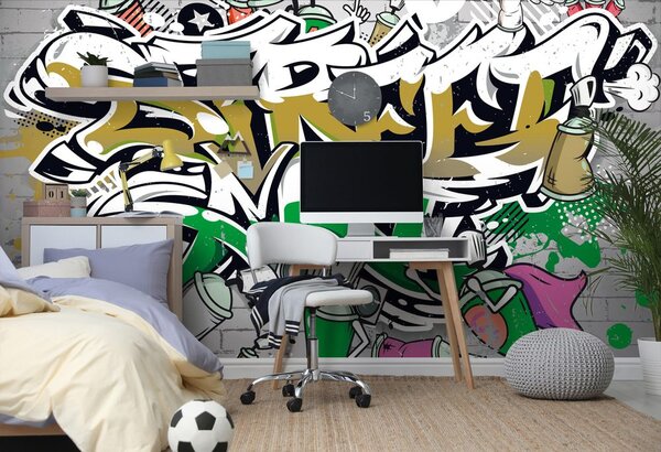 Tapeta zielony Street Art napis sprejem