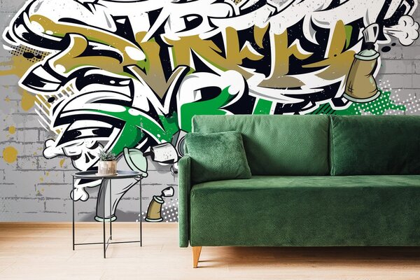 Tapeta zielony Street Art napis sprejem