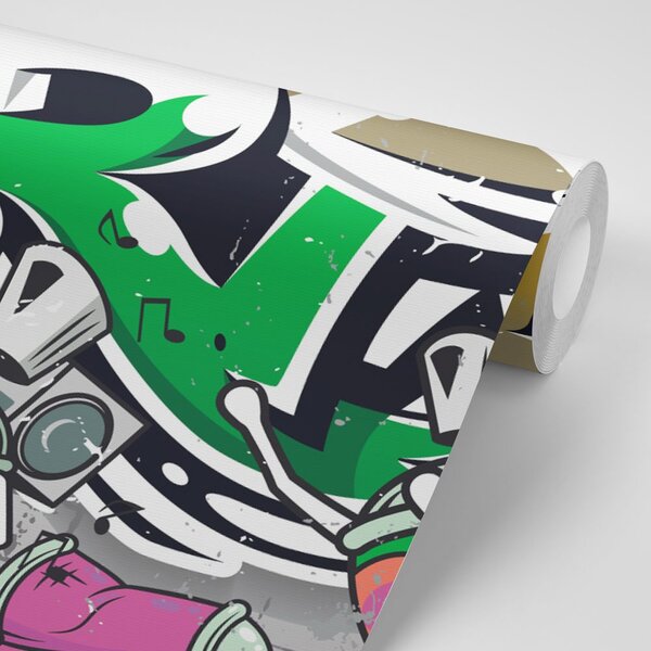 Tapeta zielony Street Art napis sprejem