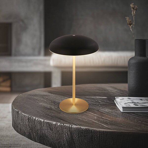 Briloner Lampa stołowa LED z akumulatorem Brilo unplugged Caxa, czarna/mosiężna możliwość ściemniania, czarny, metal