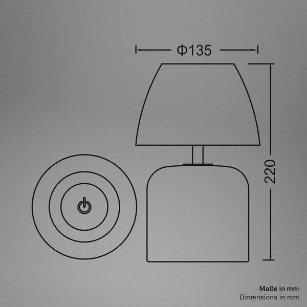 Briloner Lampa stołowa LED z akumulatorem Brilo unplugged Cera, antracyt, 22 cm możliwość ściemniania, jasne drewno, ceramika, nowoczesny